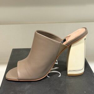 Zac Posen Taupe and Cream Mules with Block Heel